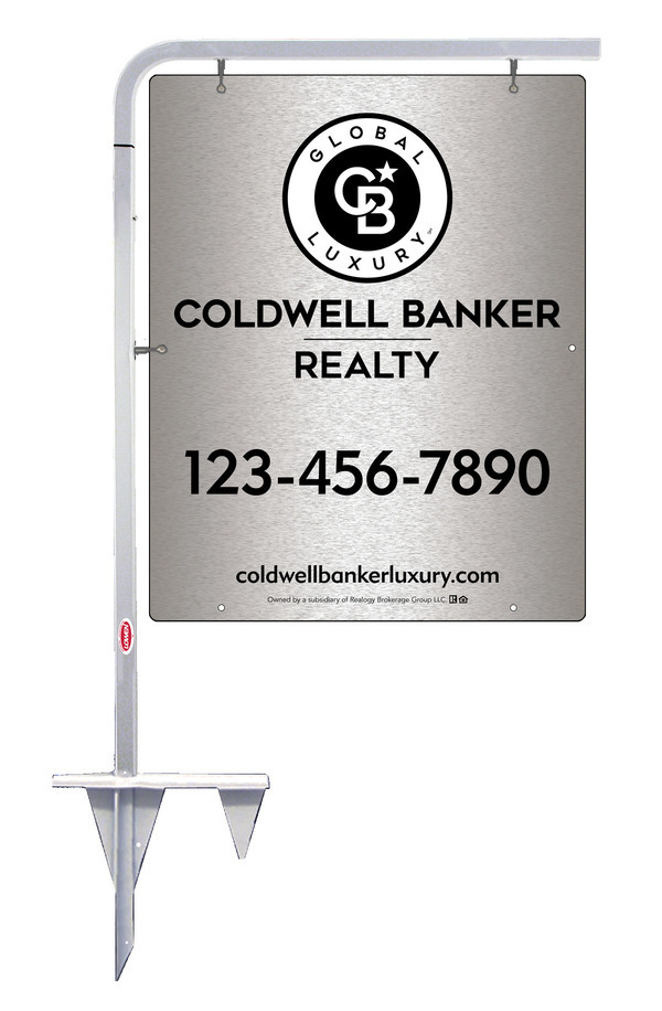 Tubular Stake and Office Sign Panel Unit, 30h x 24w, Brushed Aluminum Composite