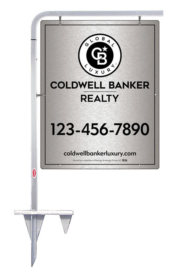Tubular Stake and Office Sign Panel Unit, 30h x 24w, Brushed Aluminum Composite