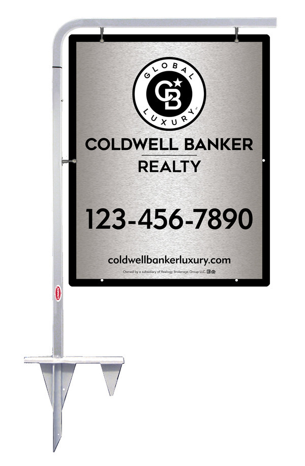 Tubular Stake and Office Sign Panel Unit, 30h x 24w, Brushed Aluminum Composite