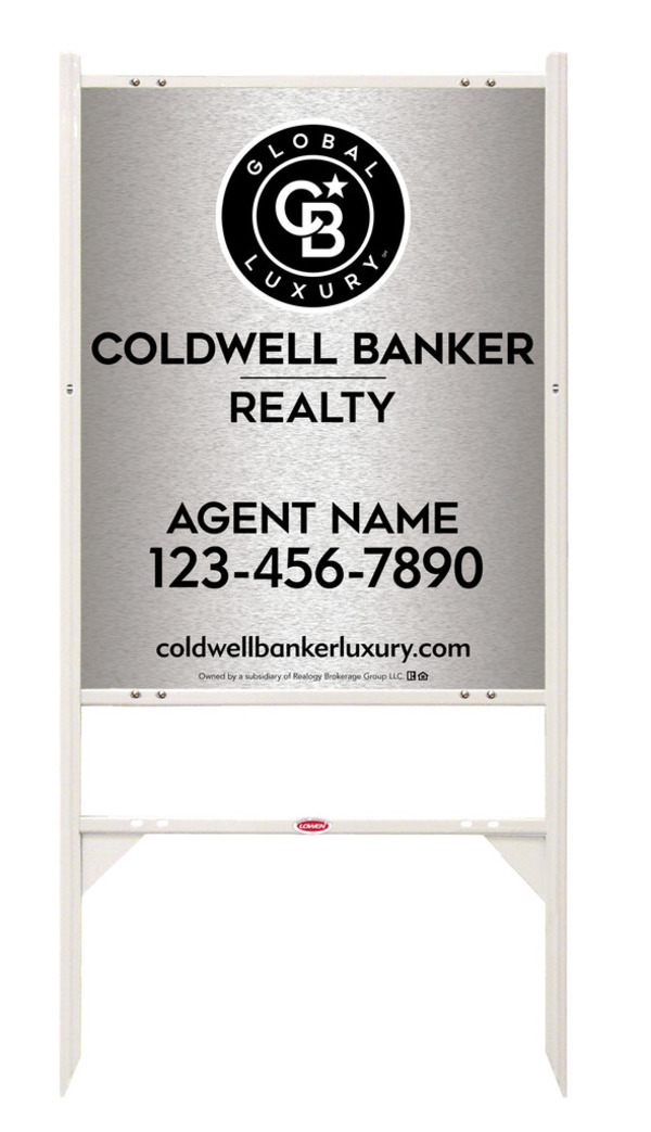 Angle Iron Frame and Agent Sign Panel Unit, 30h x 24w, Brushed Aluminum Composite