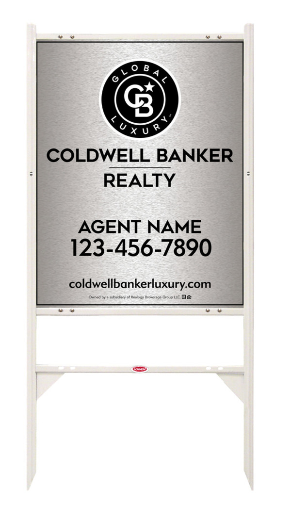 Angle Iron Frame and Agent Sign Panel Unit, 30h x 24w, Brushed Aluminum Composite