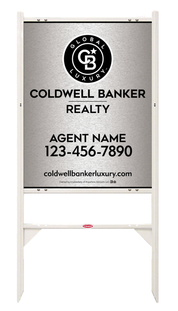 Angle Iron Frame and Agent Sign Panel Unit, 30h x 24w, Brushed Aluminum Composite