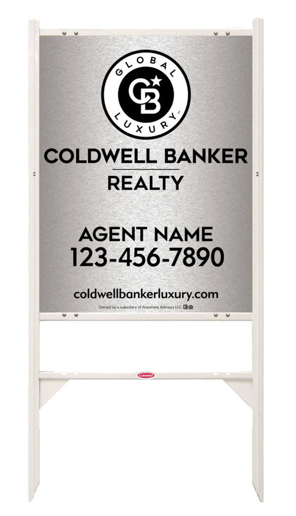 Angle Iron Frame and Agent Sign Panel Unit, 30h x 24w, Brushed Aluminum Composite