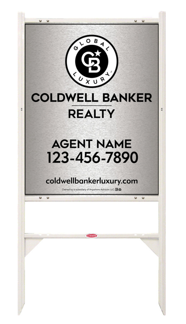 Angle Iron Frame and Agent Sign Panel Unit, 30h x 24w, Brushed Aluminum Composite