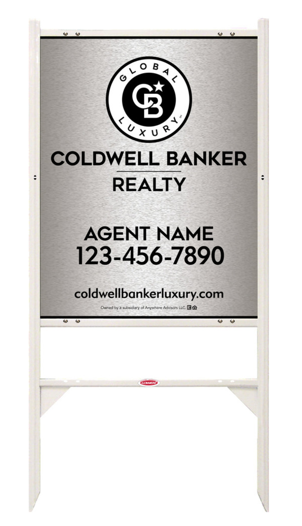 Angle Iron Frame and Agent Sign Panel Unit, 30h x 24w, Brushed Aluminum Composite