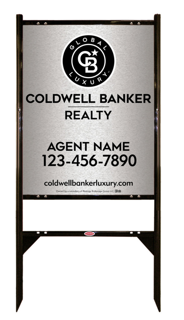 Angle Iron Frame and Agent Sign Panel Unit, 30h x 24w, Brushed Aluminum Composite