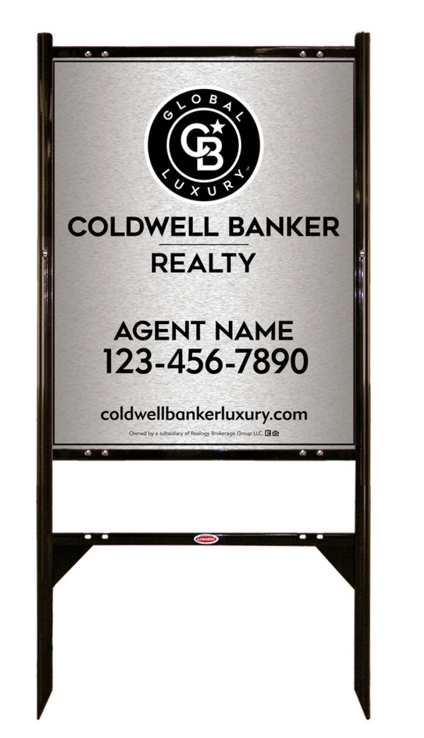 Angle Iron Frame and Agent Sign Panel Unit, 30h x 24w, Brushed Aluminum Composite