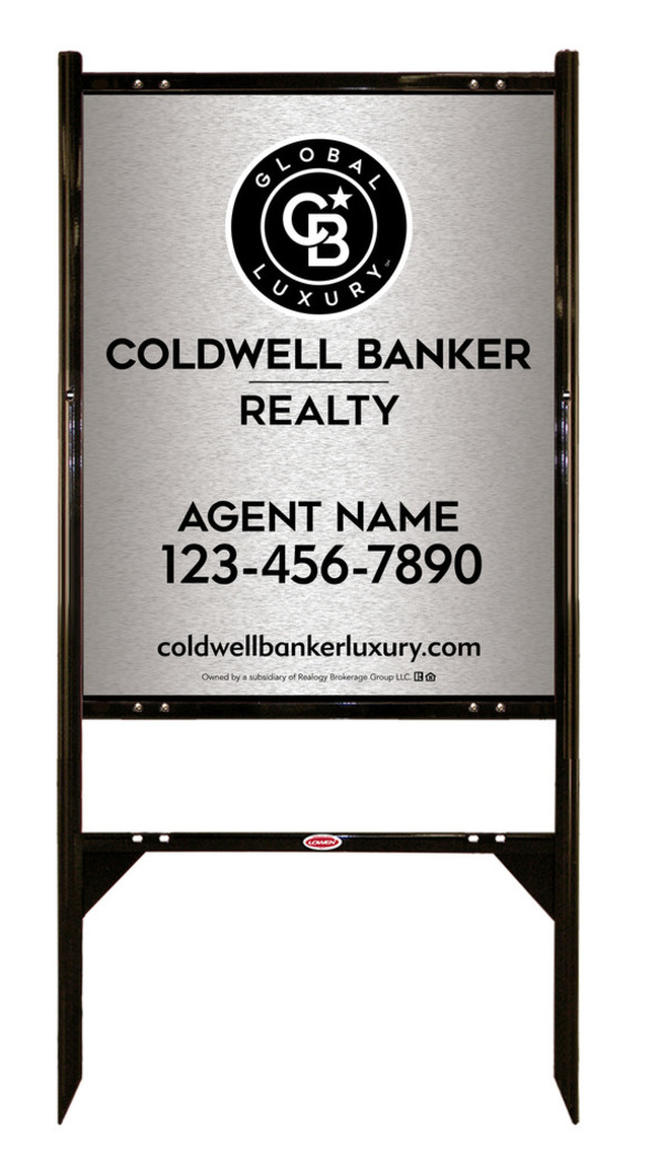 Angle Iron Frame and Agent Sign Panel Unit, 30h x 24w, Brushed Aluminum Composite