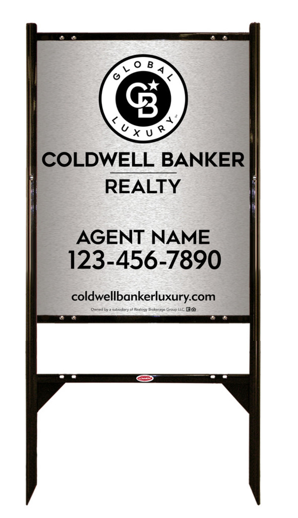 Angle Iron Frame and Agent Sign Panel Unit, 30h x 24w, Brushed Aluminum Composite