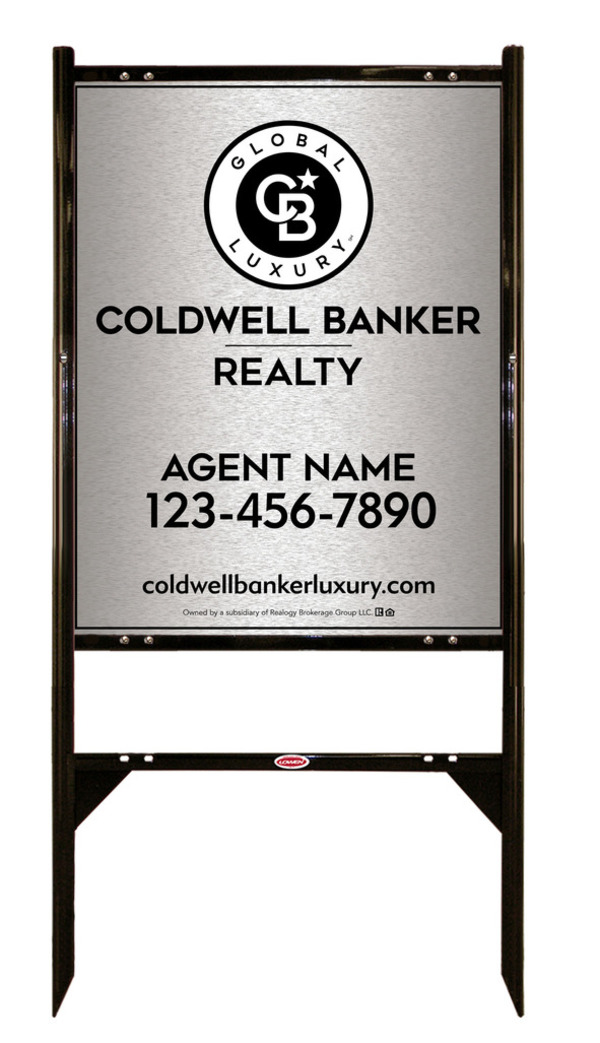 Angle Iron Frame and Agent Sign Panel Unit, 30h x 24w, Brushed Aluminum Composite