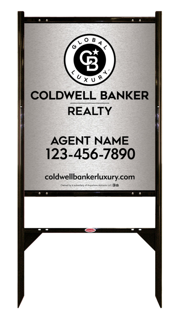 Angle Iron Frame and Agent Sign Panel Unit, 30h x 24w, Brushed Aluminum Composite