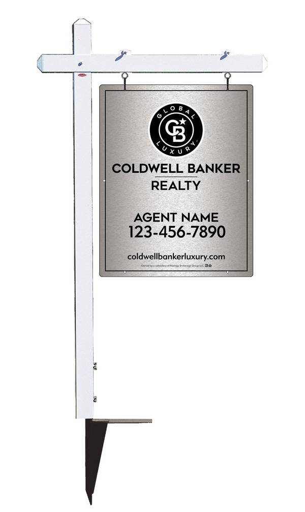 Sign Post and Agent Sign Panel Unit, 30h x 24w, Brushed Aluminum Composite