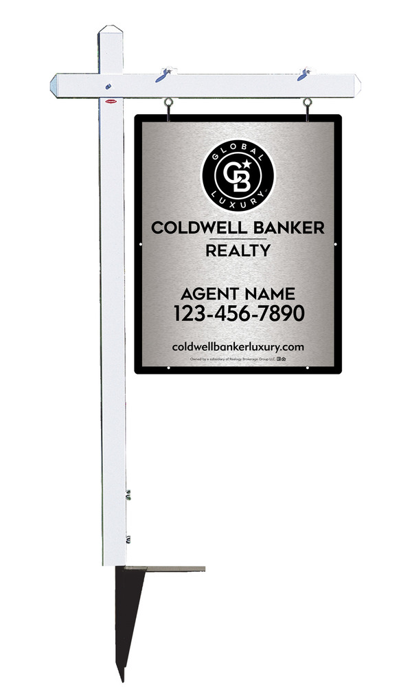 Sign Post and Agent Sign Panel Unit, 30h x 24w, Brushed Aluminum Composite