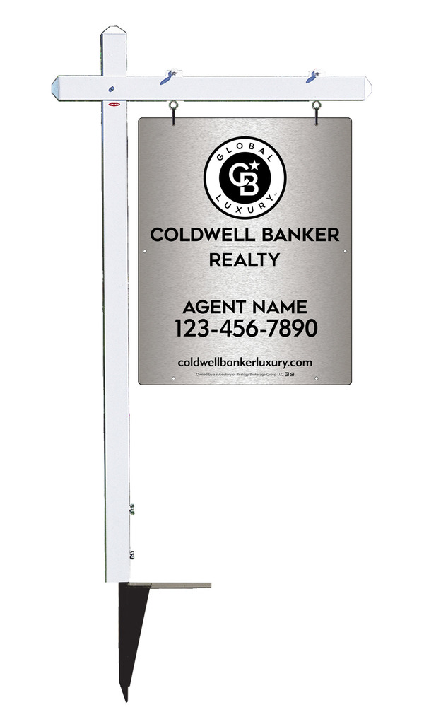 Sign Post and Agent Sign Panel Unit, 30h x 24w, Brushed Aluminum Composite