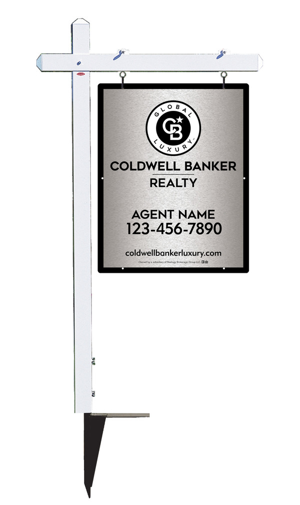 Sign Post and Agent Sign Panel Unit, 30h x 24w, Brushed Aluminum Composite