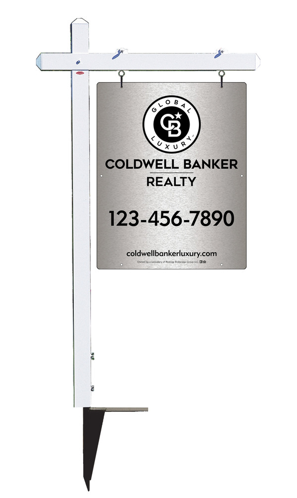 Sign Post and Office Sign Panel Unit, 30h x 24w, Brushed Aluminum Composite