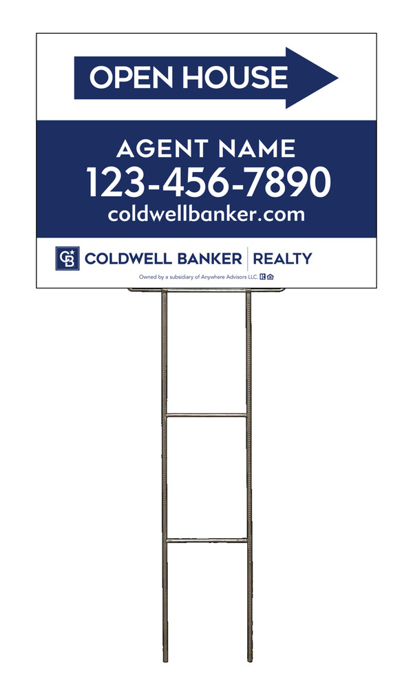 Wire H-Stake and Agent Open House Sign Panel Unit, 18h x 24w, 4mm Corrugated