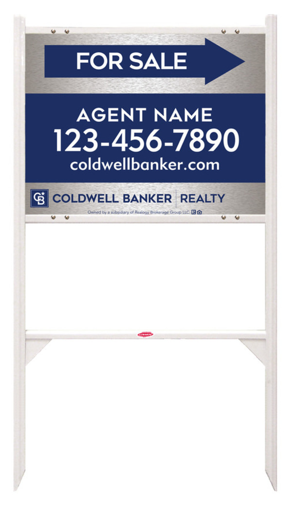 Angle Iron Frame and Agent For Sale Sign Panel Unit, 18h x 24w, Brushed Aluminum Composite