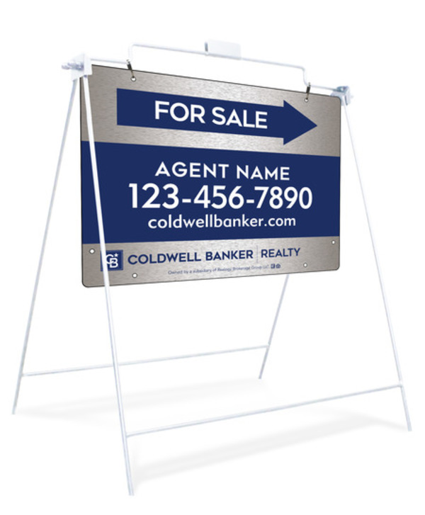 Swinging A-Frame and Agent For Sale Sign Panel Unit, 18h x 24w, Brushed Aluminum Composite