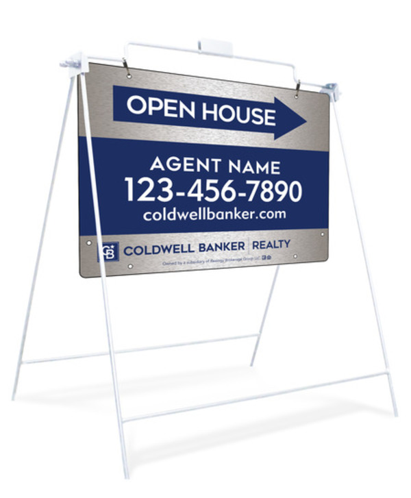 Swinging A-Frame and Agent Open House Sign Panel Unit, 18h x 24w, Brushed Aluminum Composite