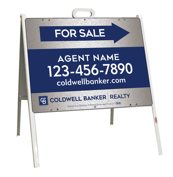 A-Frame and Agent For Sale Sign Panel Unit, 18h x 24w, Brushed Aluminum Composite