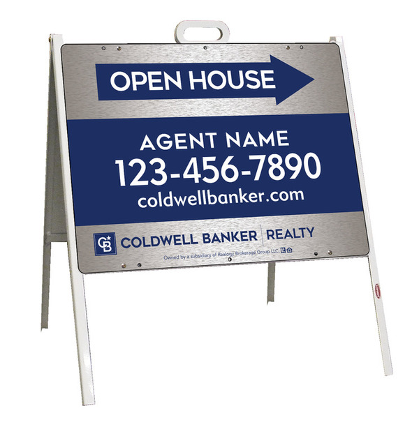 A-Frame and Agent Open House Sign Panel Unit, 18h x 24w, Brushed Aluminum Composite