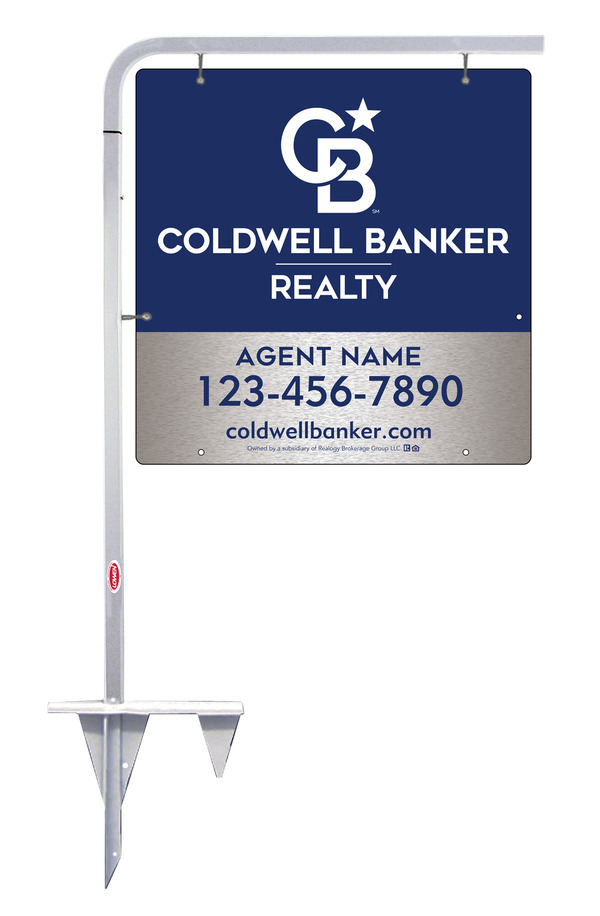 Tubular Stake and Agent Sign Panel Unit, 24h x 24w, Brushed Aluminum Composite
