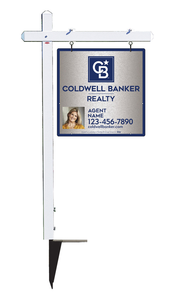 Sign Post and Agent Photo Sign Panel Unit, 24h x 24w, Brushed Aluminum Composite