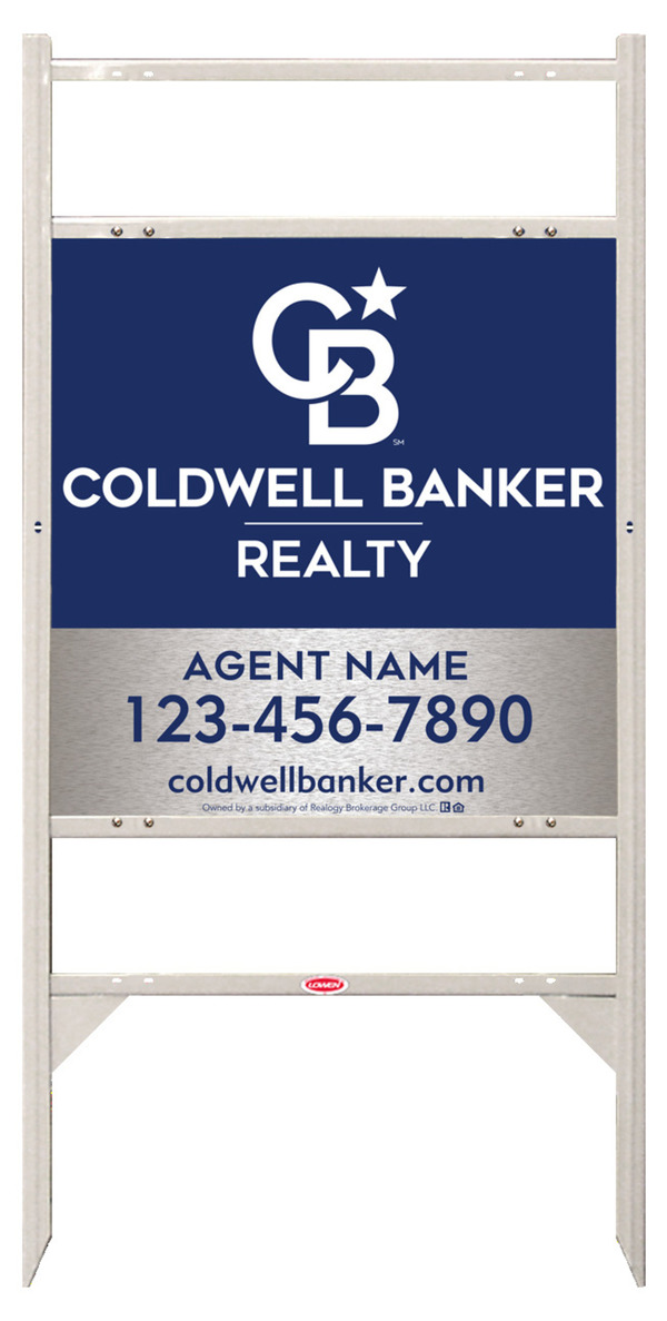 Angle Iron Frame w 2 Rider Inserts and Agent Sign Panel Unit, 24h x 24w, Brushed Aluminum Composite