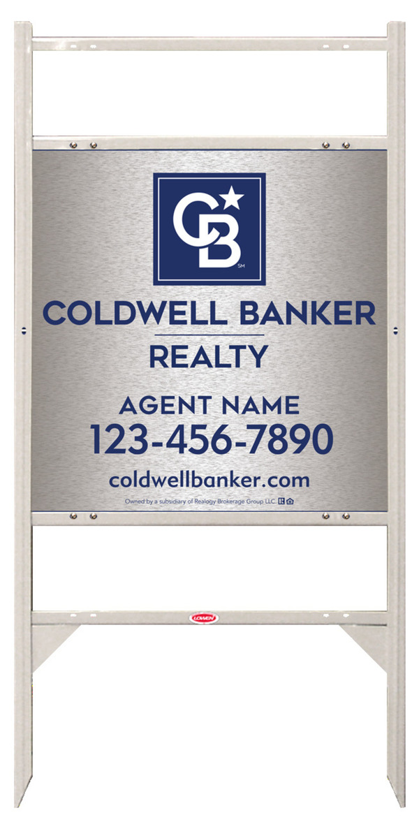 Angle Iron Frame w 2 Rider Inserts and Agent Sign Panel Unit, 24h x 24w, Brushed Aluminum Composite
