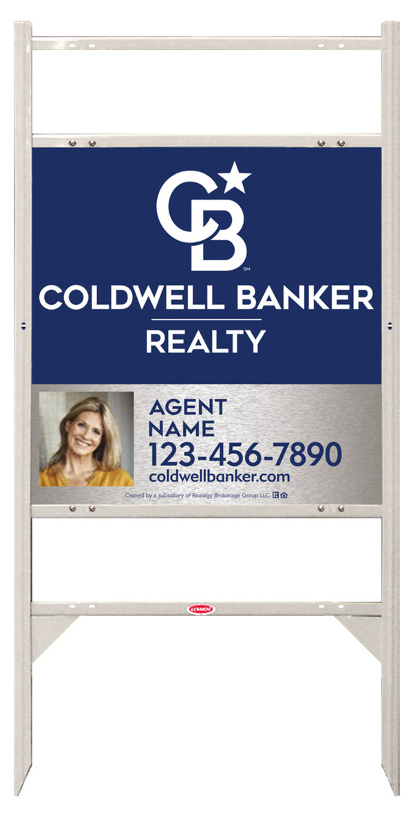 Angle Iron Frame w 2 Rider Inserts and Agent Photo Sign Panel Unit, 24h x 24w, Brushed Aluminum Composite