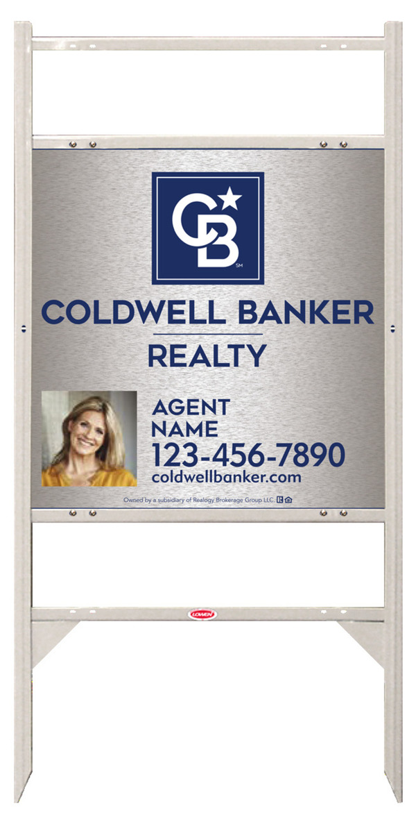 Angle Iron Frame w 2 Rider Inserts and Agent Photo Sign Panel Unit, 24h x 24w, Brushed Aluminum Composite