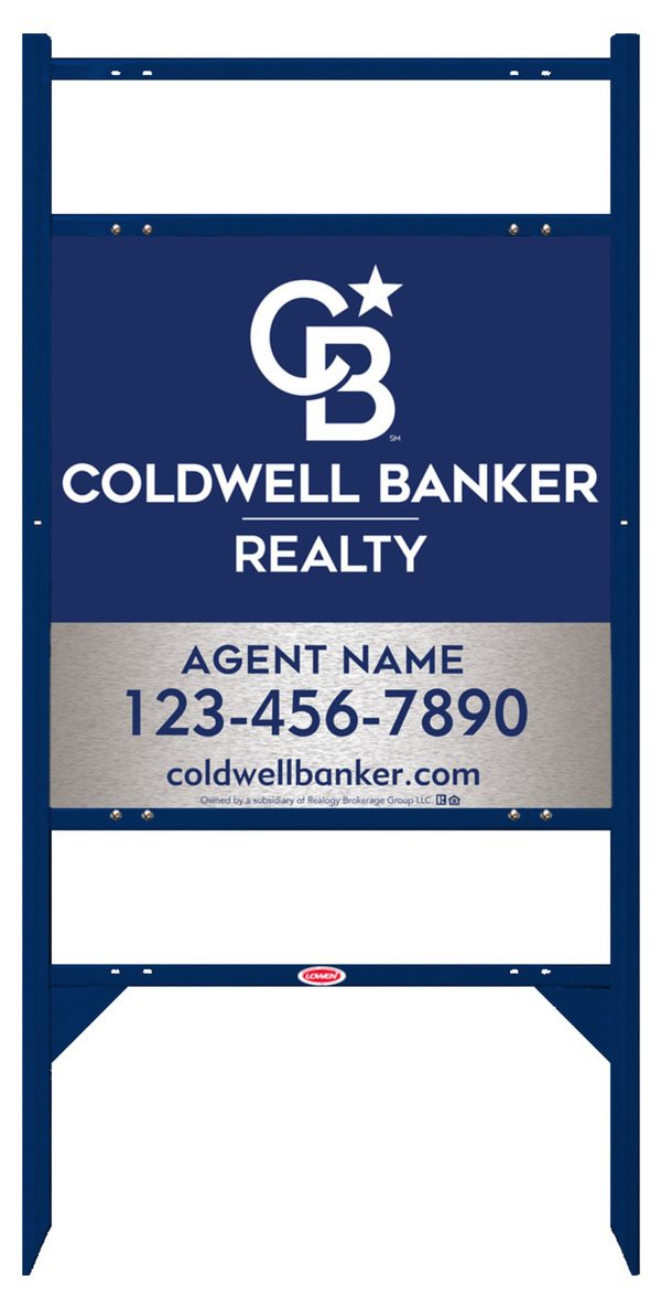 Angle Iron Frame w 2 Rider Inserts and Agent Sign Panel Unit, 24h x 24w, Brushed Aluminum Composite