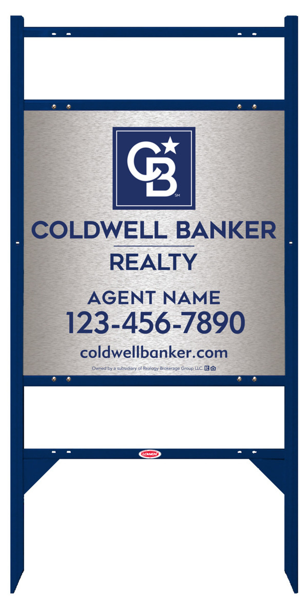Angle Iron Frame w 2 Rider Inserts and Agent Sign Panel Unit, 24h x 24w, Brushed Aluminum Composite