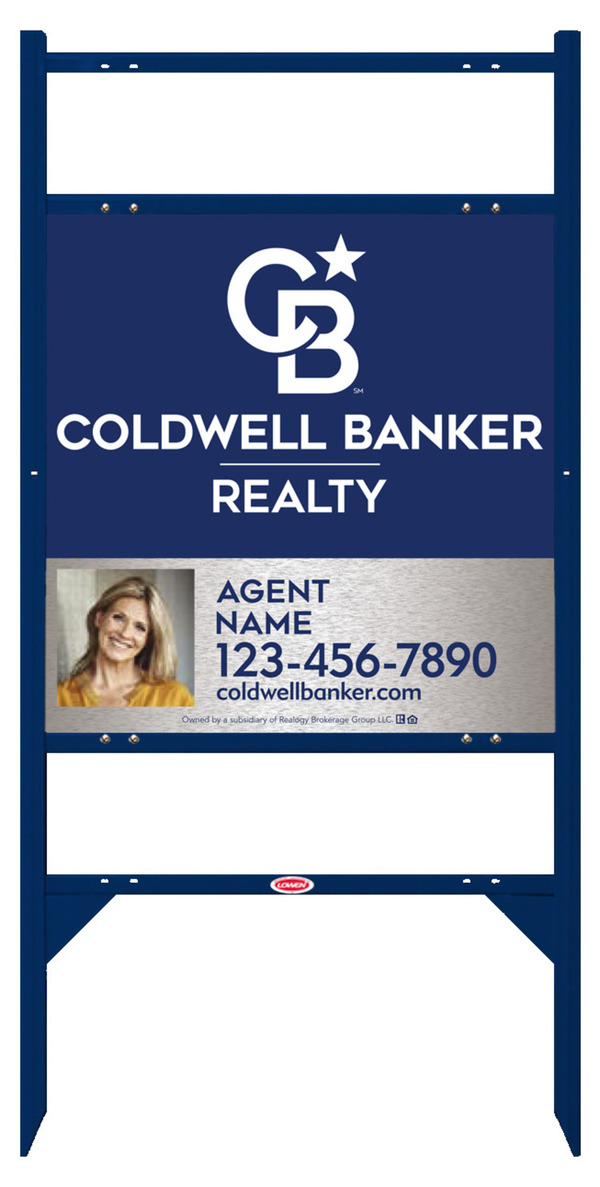 Angle Iron Frame w 2 Rider Inserts and Agent Photo Sign Panel Unit, 24h x 24w, Brushed Aluminum Composite