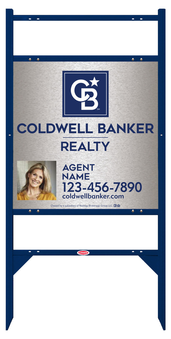 Angle Iron Frame w 2 Rider Inserts and Agent Photo Sign Panel Unit, 24h x 24w, Brushed Aluminum Composite