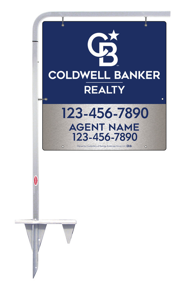 Tubular Stake and Agent Sign Panel Unit, 25h x 24w, Brushed Aluminum Composite