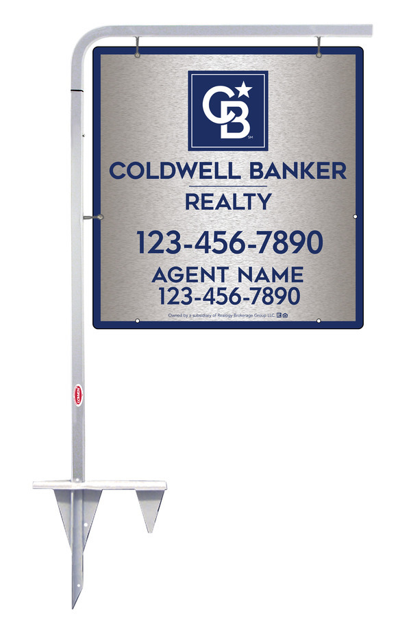 Tubular Stake and Agent Sign Panel Unit, 25h x 24w, Brushed Aluminum Composite