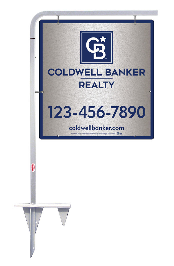 Tubular Stake and Office Sign Panel Unit, 25h x 24w, Brushed Aluminum Composite