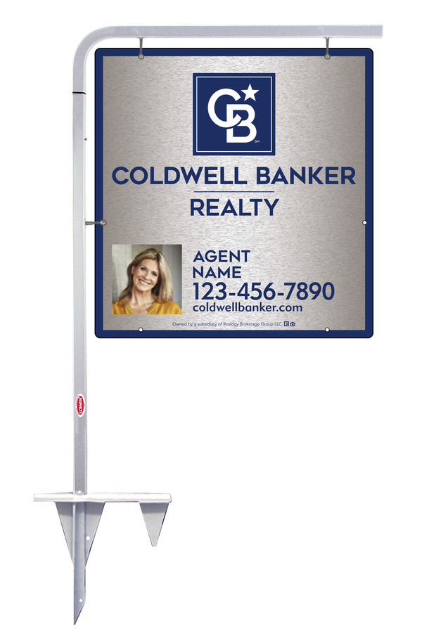 Tubular Stake and Agent Photo Sign Panel Unit, 25h x 24w, Brushed Aluminum Composite