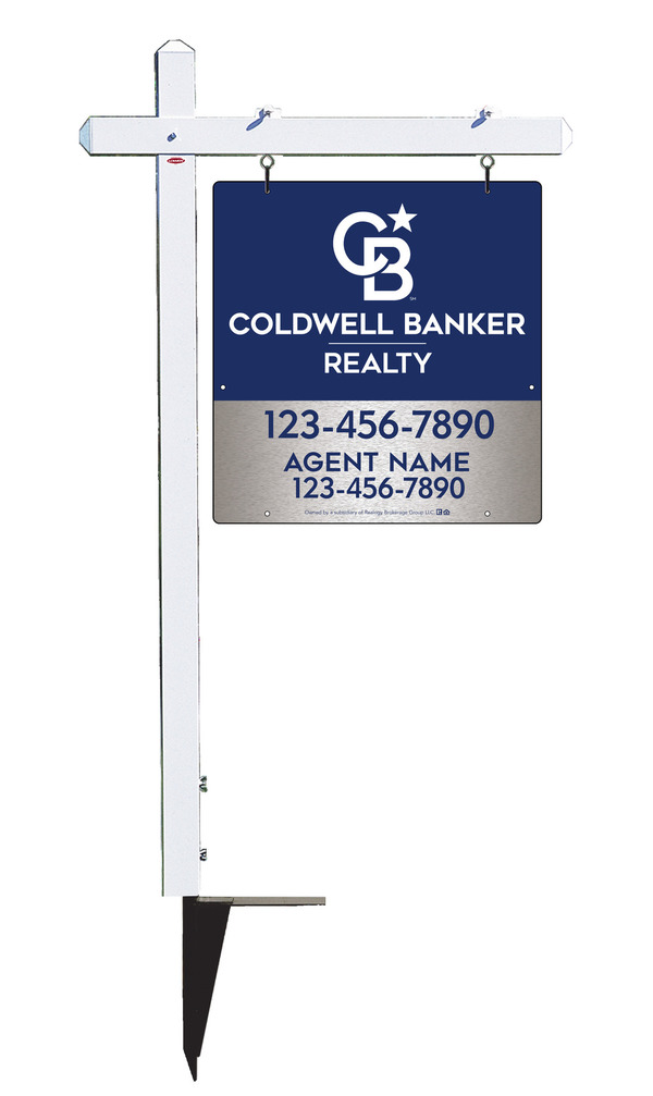 Sign Post and Agent Sign Panel Unit, 25h x 24w, Brushed Aluminum Composite