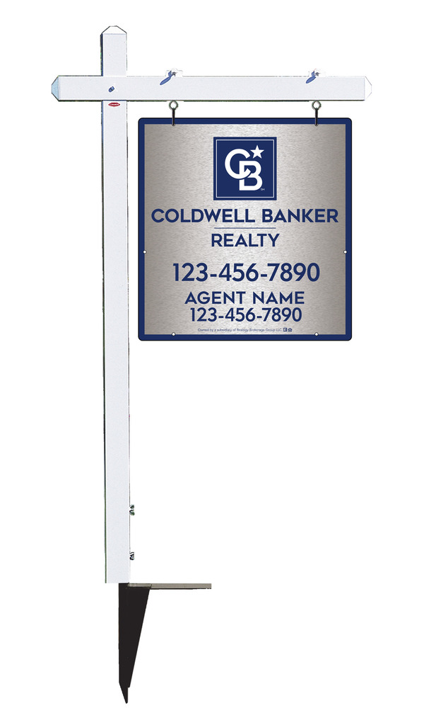 Sign Post and Agent Sign Panel Unit, 25h x 24w, Brushed Aluminum Composite