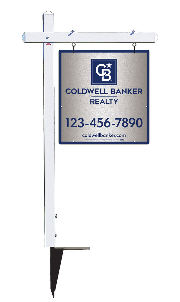 Sign Post and Office Sign Panel Unit, 25h x 24w, Brushed Aluminum Composite