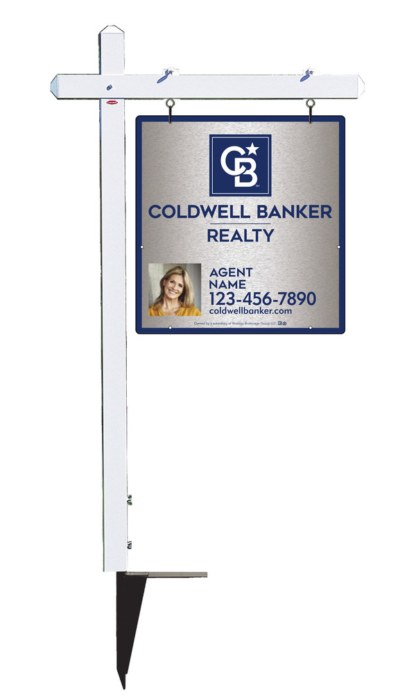 Sign Post and Agent Photo Sign Panel Unit, 25h x 24w, Brushed Aluminum Composite