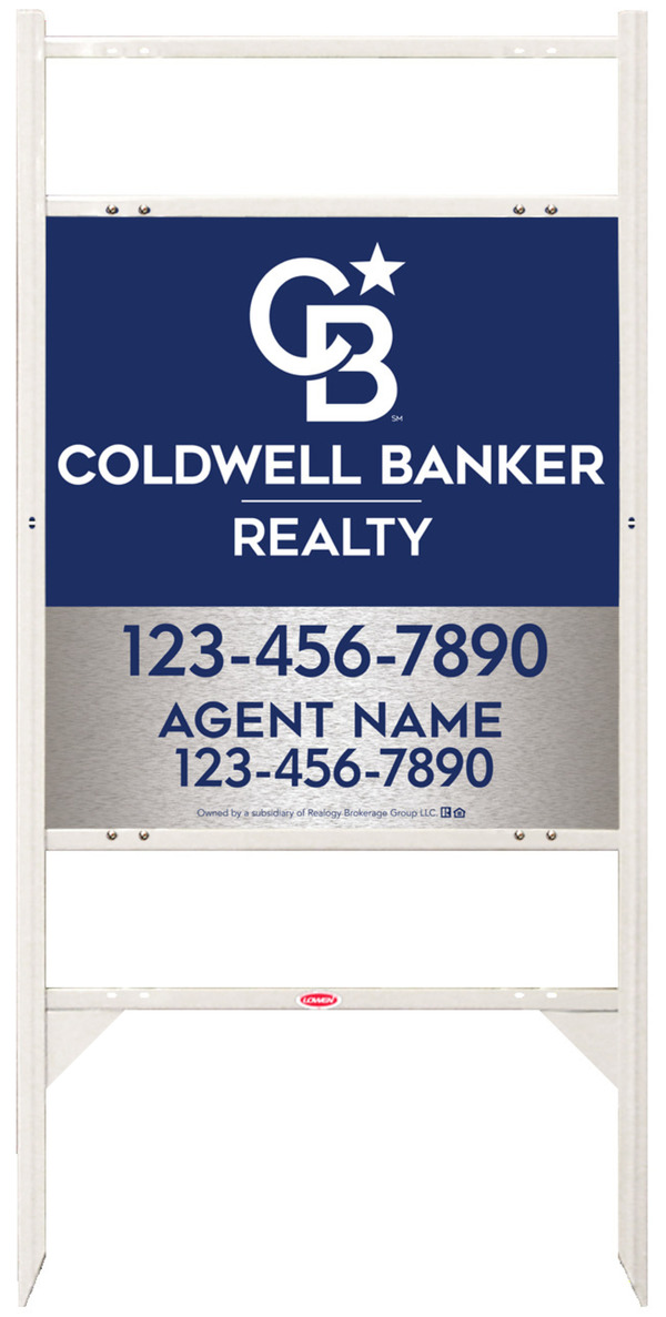 Angle Iron Frame w 2 Rider Inserts and Agent Sign Panel Unit, 25h x 24w, Brushed Aluminum Composite
