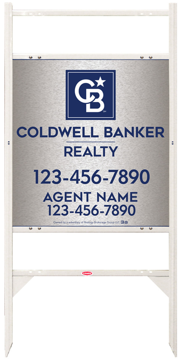 Angle Iron Frame w 2 Rider Inserts and Agent Sign Panel Unit, 25h x 24w, Brushed Aluminum Composite