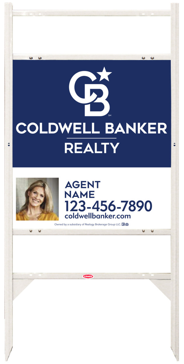 Angle Iron Frame w 2 Rider Inserts and Agent Photo Sign Panel Unit, 25h x 24w, .090 Poly