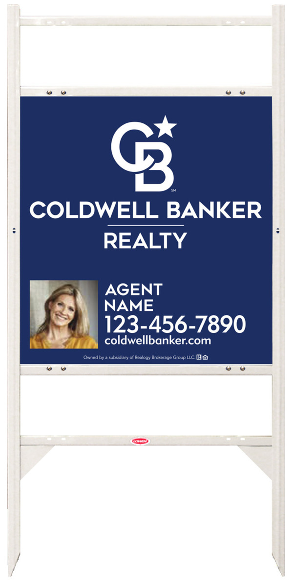 Angle Iron Frame w 2 Rider Inserts and Agent Photo Sign Panel Unit, 25h x 24w, .090 Poly
