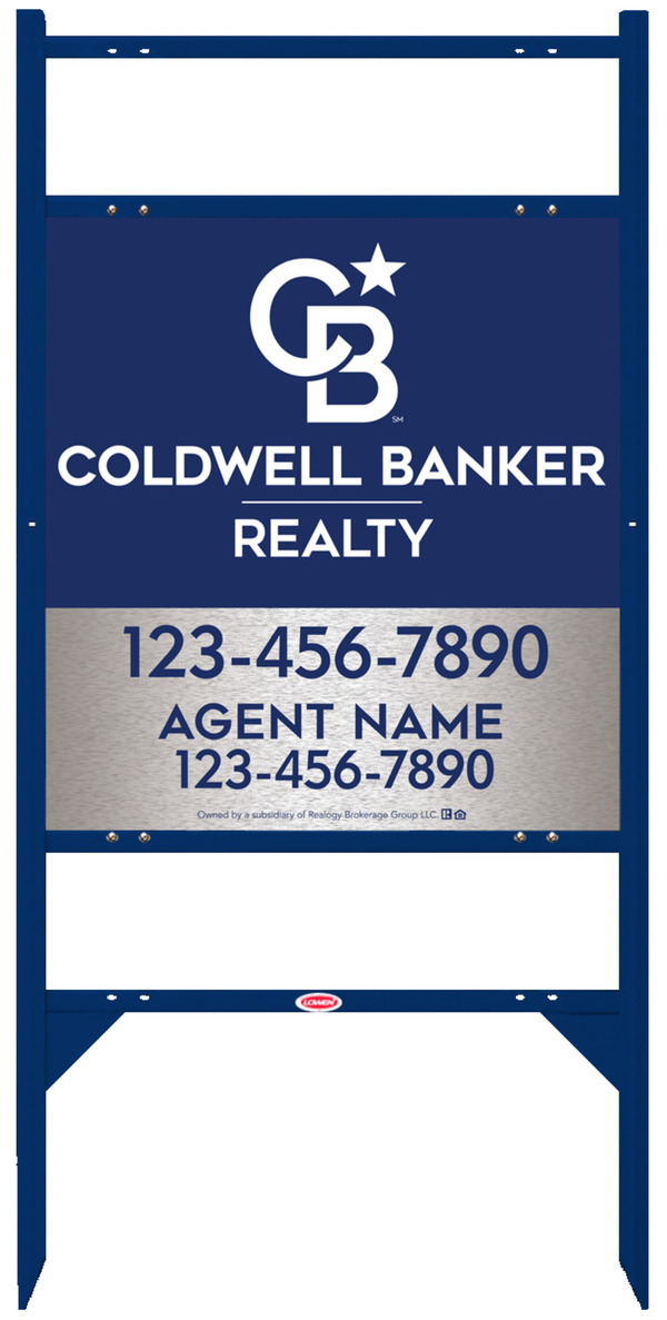 Angle Iron Frame w 2 Rider Inserts and Agent Sign Panel Unit, 25h x 24w, Brushed Aluminum Composite