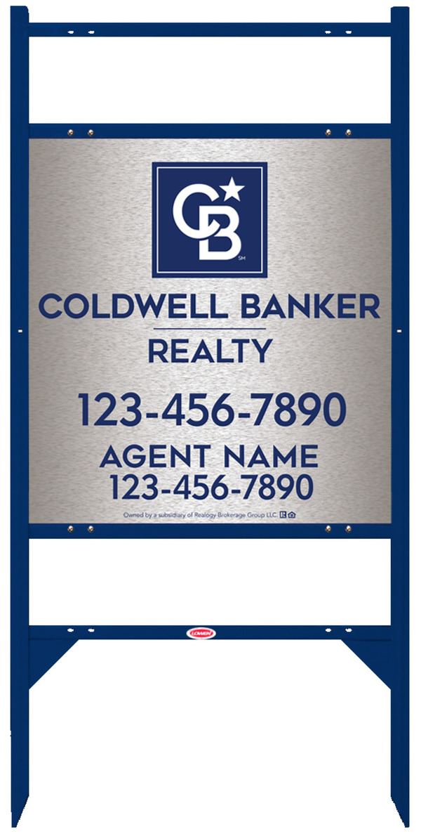 Angle Iron Frame w 2 Rider Inserts and Agent Sign Panel Unit, 25h x 24w, Brushed Aluminum Composite